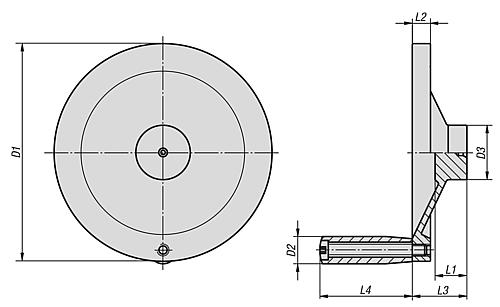 Scheibenhandrad D1=101,6 mit Zentrierbohrung, Edelstahl 1.4301, Griff drehbar - K1307.4101X00 - bei HUG Technik ✭