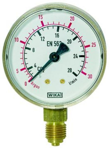 Manometer Argon, G 1/4 radial unten, 0 - 30 l/min (10 bar), ø 63 - direkt von HUG Technik ✓