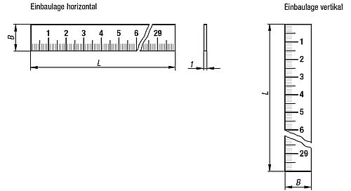 Maßstab selbstklebend L=1000 Edelstahl, horizontal - K0759.000010X1000 - erhältlich bei ✭ HUG Technik ✓