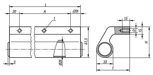 Zeichnung Profilgriff, Form: A Aluminium, natur eloxiert, Komp: Thermoplast - K0130.1501 - bei HUG Technik ☆