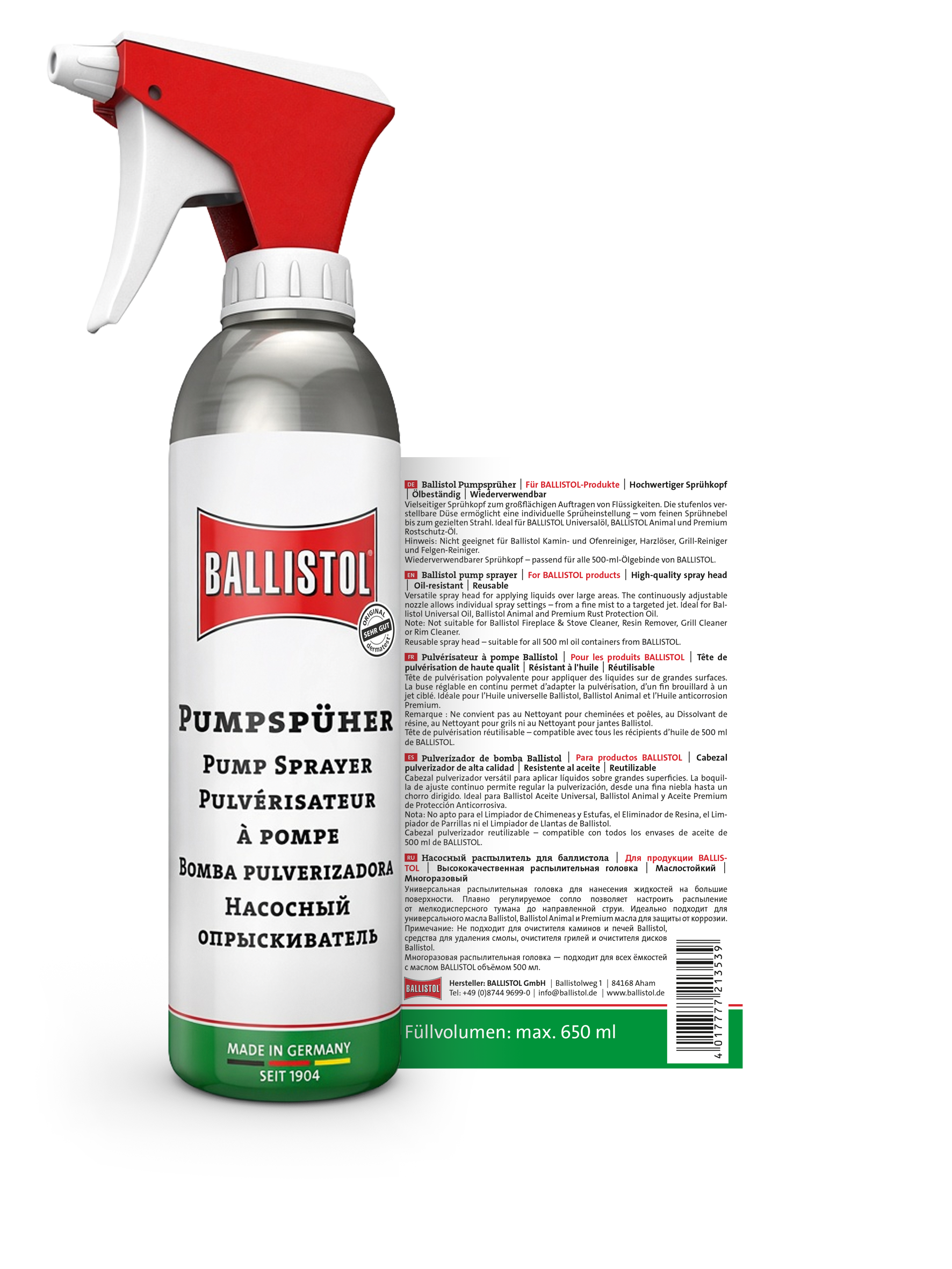Ballistol Pumpsprüher 650 ml Rückseite