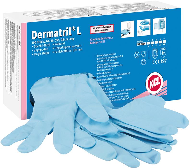 KCL Einweghandschuh Dermatril® L741, blau (Box mit 100 Stück) - kommt direkt von HUG Technik 😊