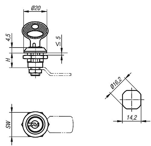 Drehriegel kleine Ausführung Zink Schlüssel - K0520.131 - bekommst Du bei ★ HUG Technik ✓