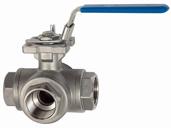 3-Wege-Kugelhahn, L-Bohrung, Edelstahl 1.4408, G 1 1/2, DN 32 - erhältlich bei ✭ HUG Technik ✓