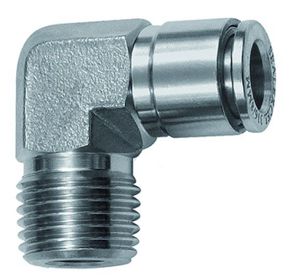 L-Steckverschraubung R 1/2 AG, Schlauch-ø 10, L1 26.7, L2 29.5, Edelstahl - bei HUG Technik ☆