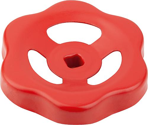 Handrad Stahlblech, Vierkant V=10, D1=108, Stahl rot RAL3000 - K1661.110101 - gibt’s bei HUG Technik ✓