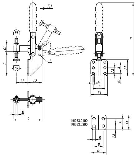 Zeichnung Schnellspanner vertikal Stahl, Komp: Kunststoff, M=M05x35 - K0063.0100 - erhältlich bei ✭ HUG Technik ✓