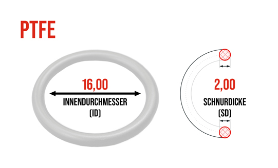 Präzisions O-Ring 16,00 x 2,00 mm PTFE - bei HUG Technik ✭