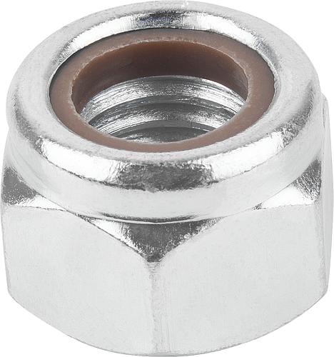 Sechskantmutter mit Klemmstück hohe Form DIN982 M04, SW=7, Stahl 6-8 galvanisch verzinkt, Komp: Polyamid - K1147.204 - direkt von HUG Technik ✓