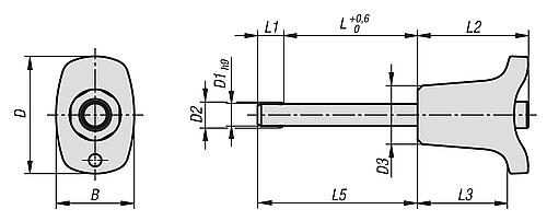 Kugelsperrbolzen mit Pilzgriff, D1=10, L=20, L1=8,9, L5=28,9, Edelstahl, Komp: Thermoplast Komp: rot RAL3020 - K0792.00843310020 - erhältlich bei ♡ HUG Technik ✓