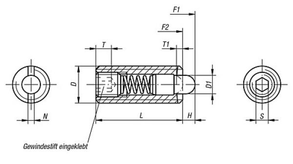 Federndes Druckstück Standard Federkraft M03 L=10 Edelstahl, Komp: Bolzen aus Edelstahl - K0319.03 - gibt’s bei ☆ HUG Technik ✓