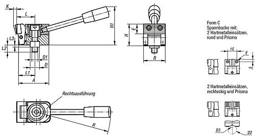 Zeichnung Niederzugspanner links A=38,5 25x24, Form: C Stahl - K0035.006035 - erhältlich bei ✭ HUG Technik ✓