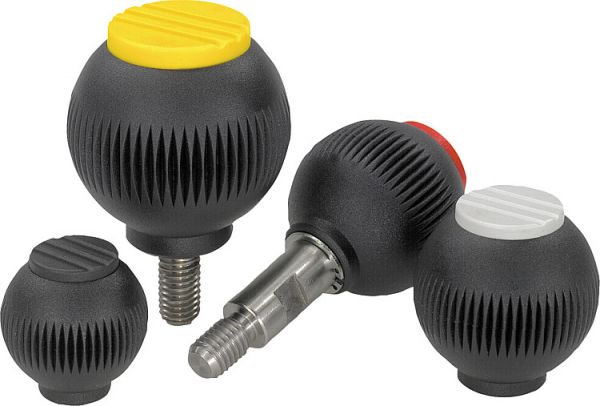 Griffkugel drehbar Gr.1 M06 Thermoplast, schwarz RAL7021, Komp: Stahl, Komp: rot RAL3020, D=25 - K0254.1066 - direkt bei HUG Technik ✓