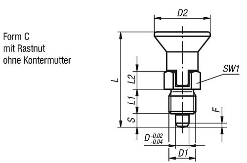 Arretierbolzen kurze Ausführung Gr.0 M08X1, D=4, Form: C mit Rastnut ohne Kontermutter, Edelstahl ungehärtet - K0631.1700484 - bei HUG Technik ♡