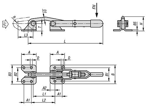 Hakenspanner L=212 Stahl, mit Gegenhalter, Komp: rot - K1270.02500 - bei HUG Technik ☆