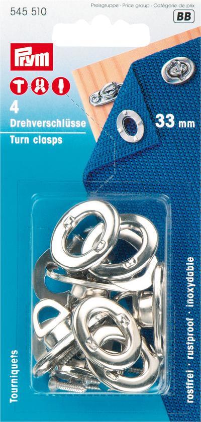 PRYM Drehverschluss 33,0mm, Messing vernickelt, Karte mit 4 Stück - erhältlich bei ♡ HUG Technik ✓