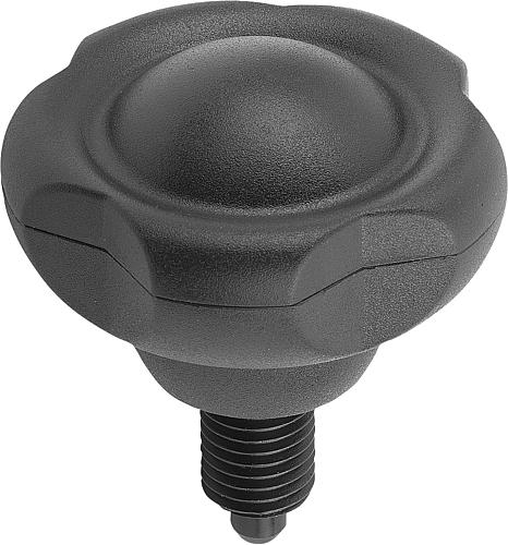 Arretierbolzen mit FÜNFSTERNGRIFF Gr.3 M16x1,5x22 Thermoplast, schwarz RAL7021, Komp:Stahl, D1=8 - K0245.1308 - erhältlich bei ♡ HUG Technik ✓