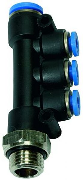 T-Mehrfachverteiler drehbar, G 1/4 AG, Schlauch-ø 1x6/3x4, »Blaue Serie« - bekommst Du bei ★ HUG Technik ✓