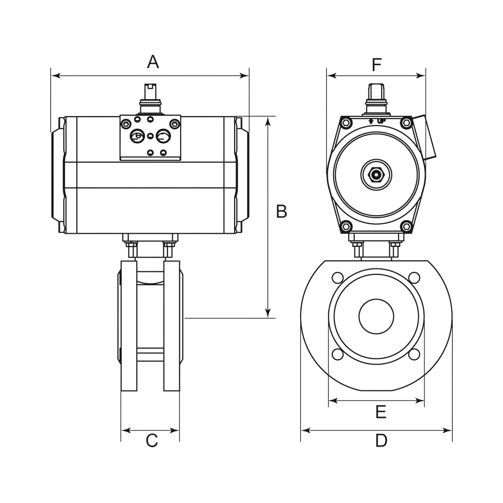 Kompaktflansch-Kugelhahn, pneumatischer Stellantrieb, doppeltwirkend, Edelstahl, DN 32 - erhältlich bei ♡ HUG Technik ✓