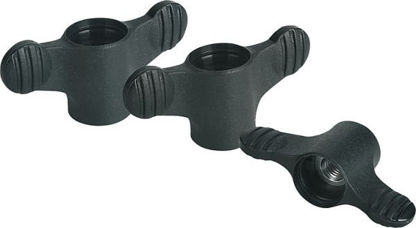 Flügelgriff M05, A=38, Form: D Thermoplast, schwarz RAL7021, Innengewinde durchgehend, Komp: Edelstahl - K0274.10905 - direkt bei HUG Technik ✓