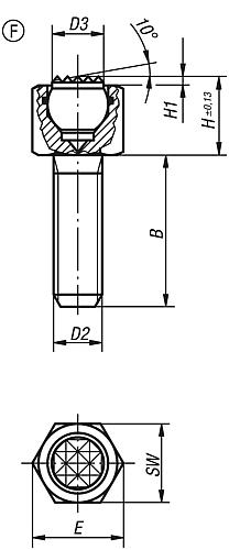 Pendelauflage mit O-Ring M06X12, Form:F Vergütungsstahl, verstellbar, Komp:Werkzeugstahl, SW=10 - K0288.306X012 - direkt bei HUG Technik ✓