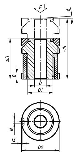 Höhenverstell-Element H=102 Edelstahl, D2=58, D=17,5 - K0057.32161 - bei HUG Technik ✭