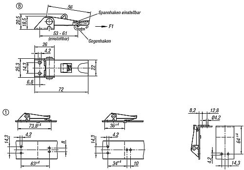 Spannverschluss einstellbar, Form: B Edelstahl, Anschraubbohrung sichtbar - K0046.2420722 - gibt’s bei ☆ HUG Technik ✓