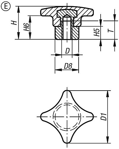 Kreuzgriff M06 D1=32, Form: E Duroplast, Komp: Stahl - K0148.306 - bekommst Du bei ★ HUG Technik ✓