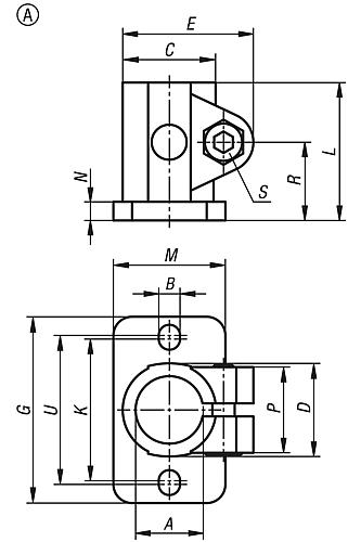 Rohrverbinder mit Fuß M=30 G=50 L=37, Form:A Edelstahl, für Rundrohre, A=12,1 - K0477.112 - erhältlich bei ♡ HUG Technik ✓