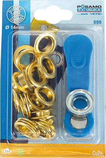 PÖSAMO Ösen und Scheiben 14,0mm, Messing blank, Karte mit 12 Stück - erhältlich bei ♡ HUG Technik ✓