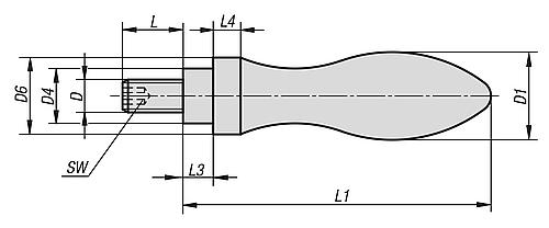 Ballengriff drehbar M06, Form: E Stahl, DIN98, Komp: Stahl, L1=49 - K0168.0616055 - bei HUG Technik ✭