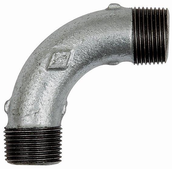 Bogen 3, lang, 90°, AG/AG, R 1 1/2, schwarzer Temperguss feuerverzinkt - erhältlich bei ☆ HUG Technik ✓