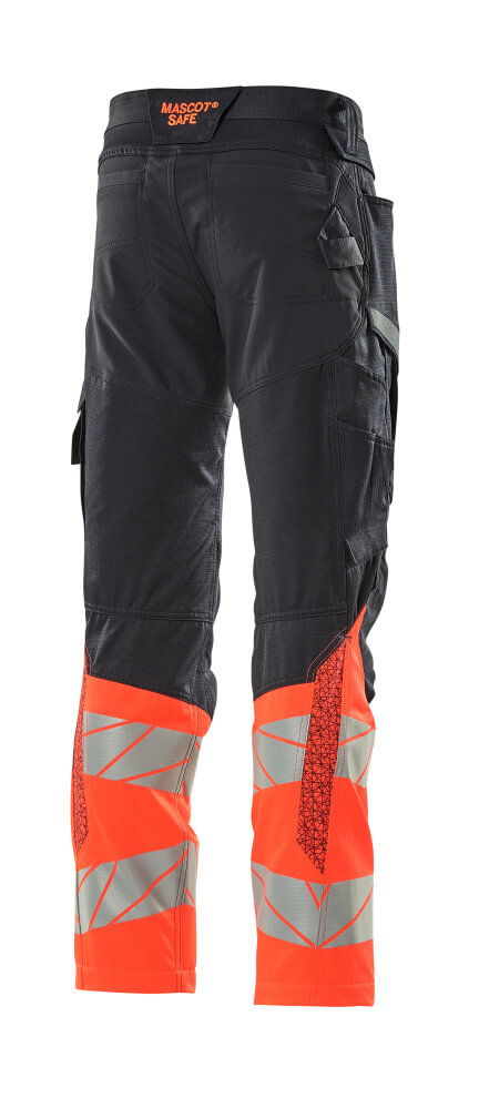 MASCOT® ACCELERATE SAFE Hose mit Knietaschen  Gr. 76/C46, schwarzblau/hi-vis rot - direkt von HUG Technik ✓