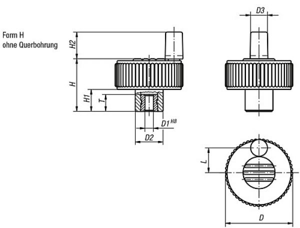 Rändelrad mit GRIFF Gr.1 D1=6, Form:H Thermoplast, schwarz RAL7021, Komp: Stahl, Komp: gelb RAL1021, D=40 - K0262.21067 - gibt’s bei HUG Technik ✓