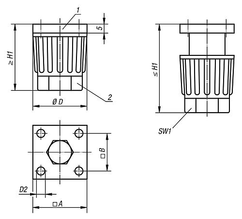 Gerätefuß höhenverstellbar D1=30 H=35-50 Thermoplast, Komp:Stahl - K0433.3004 - direkt bei HUG Technik ✓