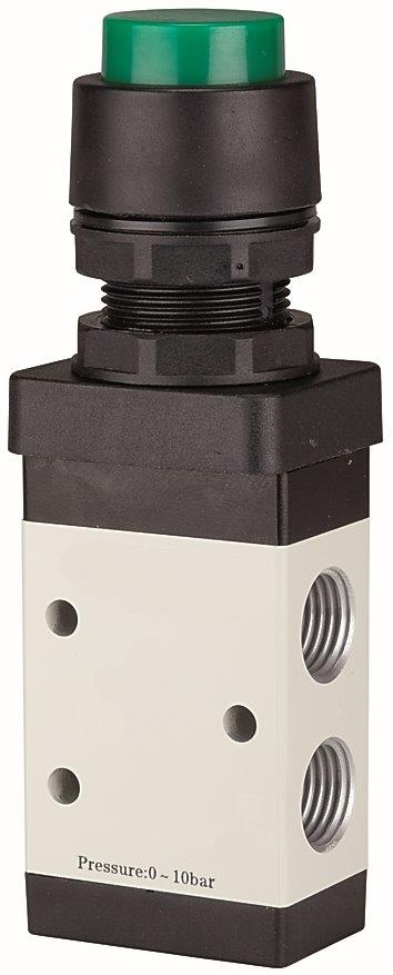 3/2-Wegeventil, manuell »M3«, Druckknopf, NC, monostabil, G 1/4, grün - erhältlich bei ✭ HUG Technik ✓