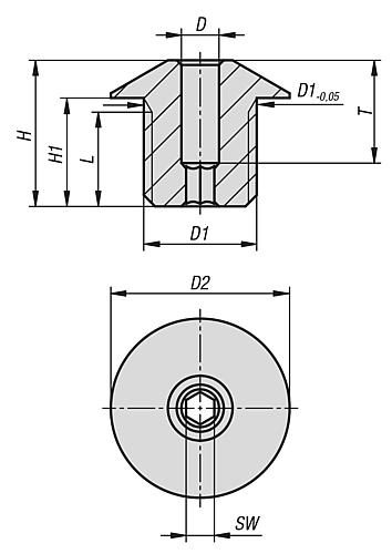 Positionierbuchse M12x1,5x10 D=4 Edelstahl, D2=19, SW=3 - K1290.104 - erhältlich bei ✭ HUG Technik ✓