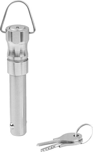 Kugelsperrbolzen abschließbar, Form:B mit Griffmulde und Ring, D1=8, L=20, Edelstahl 1.4305 - K1803.102208020