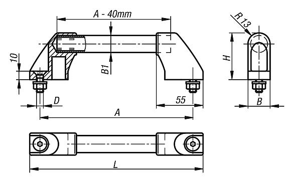 Rohrgriff, Form: B Aluminium, Komp: Thermoplast, A=180, D=M08x20 - K0210.1803 - direkt von HUG Technik ✓