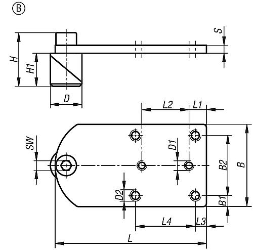 Spannbolzen mit Adapterplatte D=16, L=96, B=52 Form:B, Stahl brüniert, Komp:Stahl brüniert - K1506.0116 - gibt’s bei HUG Technik ✓