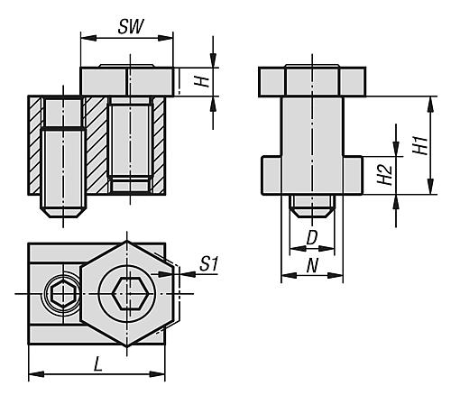 Spann-Exzenterschraube sechskant Messing, mit T-Nutmutter, Komp:Vergütungsstahl, N=10 - K0027.10 - bei HUG Technik ✭