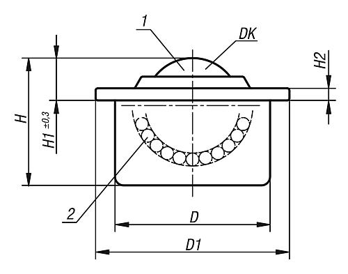 Kugelrolle Gehäuse, Form:B Stahl, Komp:Polyamid, D=24 ±0,065 - K0761.115 - bekommst Du bei HUG Technik ♡