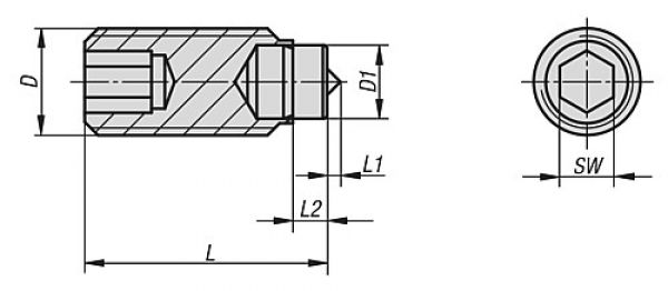 Druckschraube mit Spitze M05X12,5 Stahl, Komp:Werkzeugstahl - K0272.05X13 - erhältlich bei ♡ HUG Technik ✓
