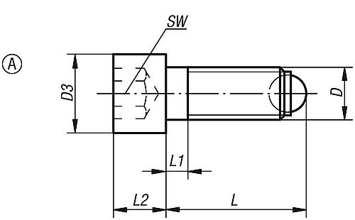 Kugeldruckschraube mit Kopf M04, Form:A Vergütungsstahl, Komp:Wälzlagerstahl, L1=10,2 - K0380.10410 - bei HUG Technik ✭