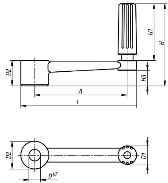 Handkurbel mit Griff Gr.1 A=80 L=100 Aluminium, drehbar, D=10 - K0996.3110 - direkt von HUG Technik ✓