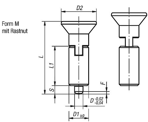 Arretierbolzen gehärtet Gr.0, Form: M Edelstahl, Komp: Thermoplast, D1=10, D=4 - K0346.02004 - kommt direkt von HUG Technik 😊