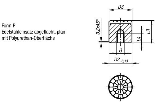 Zeichnung Grippers und Einsätze rund D2=10, Form: P Edelstahl - K0385.10126 - gibt’s bei HUG Technik ✓