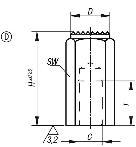 Vorrichtungsfuß M06 H=20, Form:D Vergütungsstahl, SW=10 - K0301.406X20 - gibt’s bei HUG Technik ✓