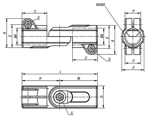 Rohrverbinder Gelenk Thermoplast, ohne Verzahnung, Komp:Stahl, A=18 - K0489.18 - gibt’s bei ☆ HUG Technik ✓