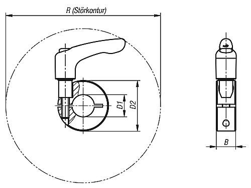 Klemmring geschlitzt, Form:C Autom.Stahl, mit Klemmhebel 10X24, B=9 - K0611.11001 - bei HUG Technik ☆